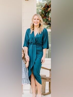 Dress Day Teal Wrap-Style Midi Dress Small